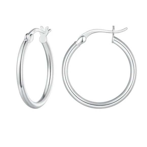 Platinum Plated 925 Sterling Silver Big Hoop Earrings - Picture 1 of 13